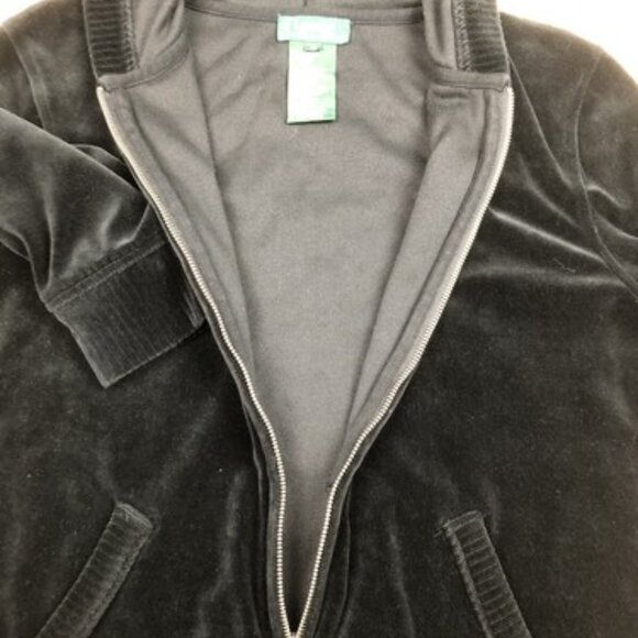 Lauren Ralph Lauren Womens Medium Black Full Zip Up Velour Knit Hooded Jacket - Picture 10 of 11